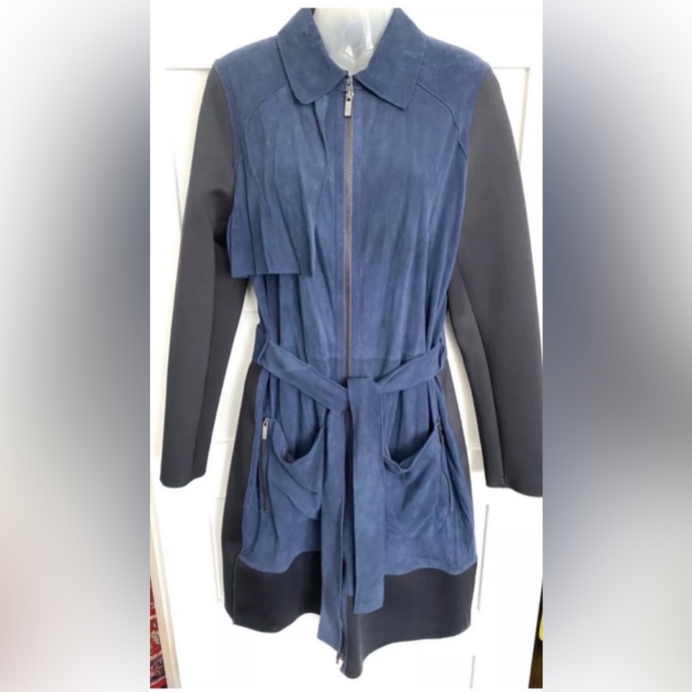 ZAC Zac Posen Belted Trench Coat Navy/Black Beverly  Suede S/M